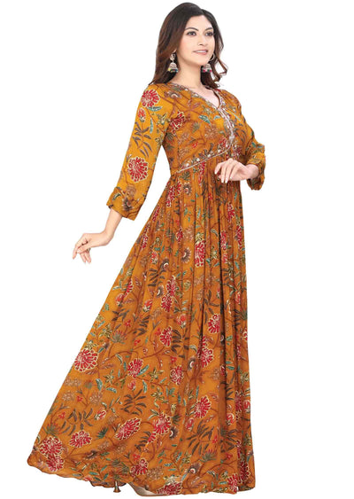 Dark Mustard Chinnon Zardosi & Embroidered Anarkali