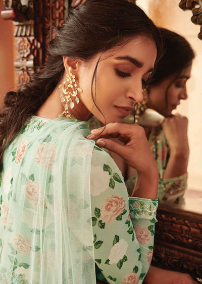 Light sea green Georgette Floral Printed Anarkali