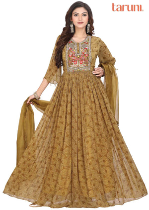 Golden Mustard Georgette Zardosi & Embroidered Anarkali