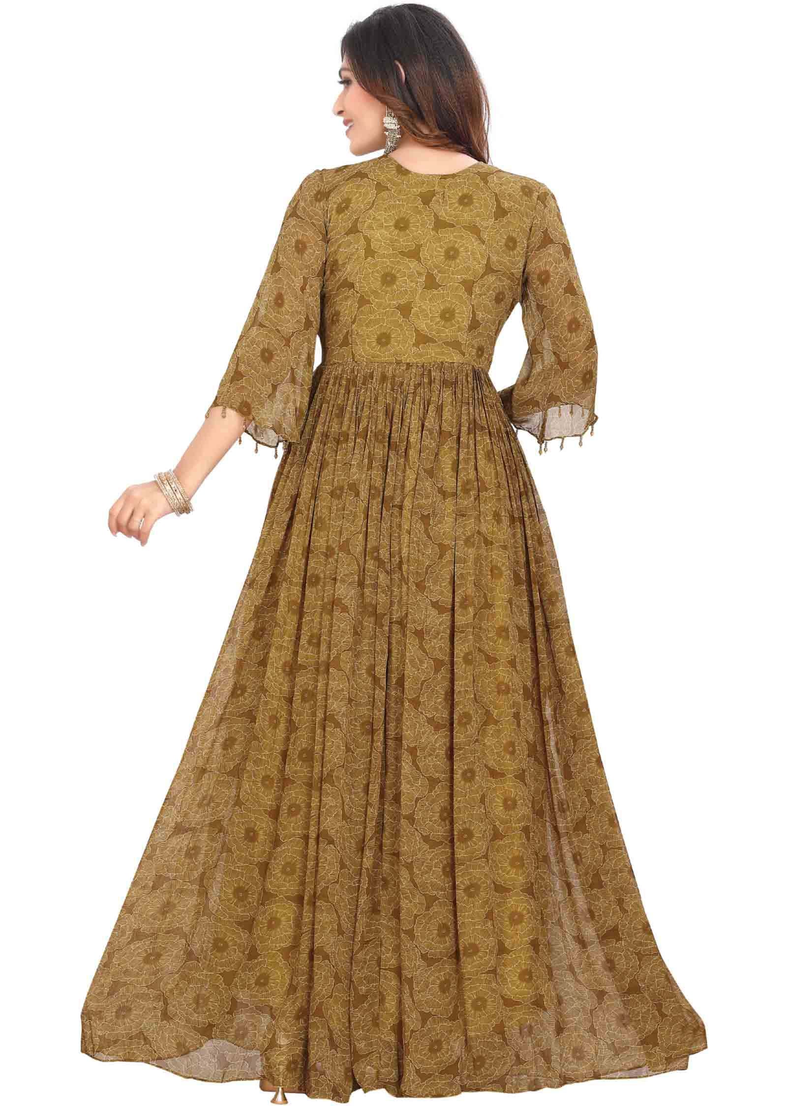 Golden Mustard Georgette Zardosi & Embroidered Anarkali