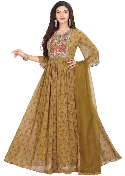 Golden Mustard Georgette Zardosi & Embroidered Anarkali