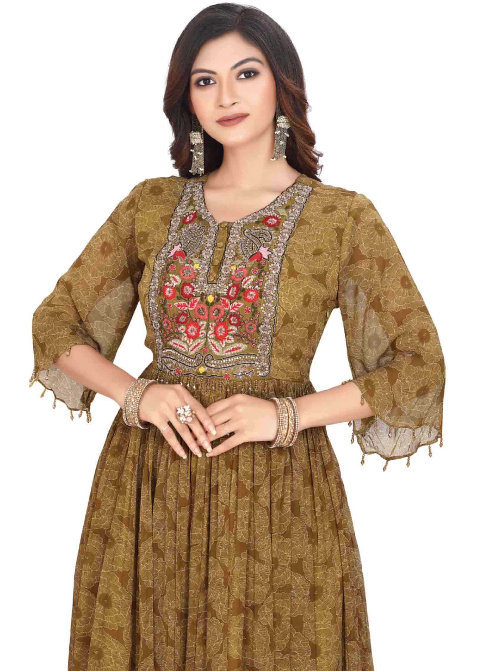 Golden Mustard Georgette Zardosi & Embroidered Anarkali