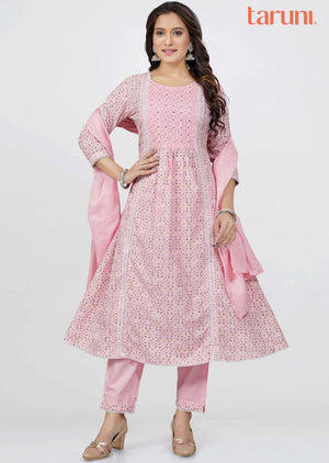 Pink Cotton Sequins Anarkali