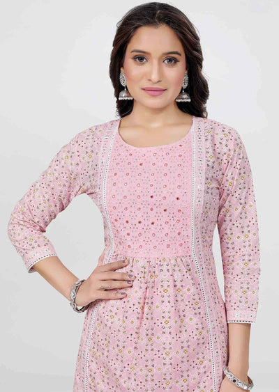 Pink Cotton Sequins Anarkali