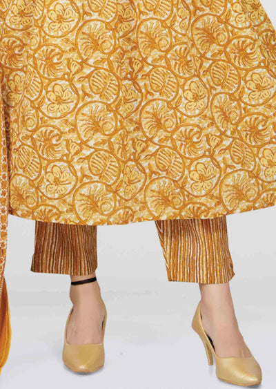 Mustard Cotton Printed Anarkali