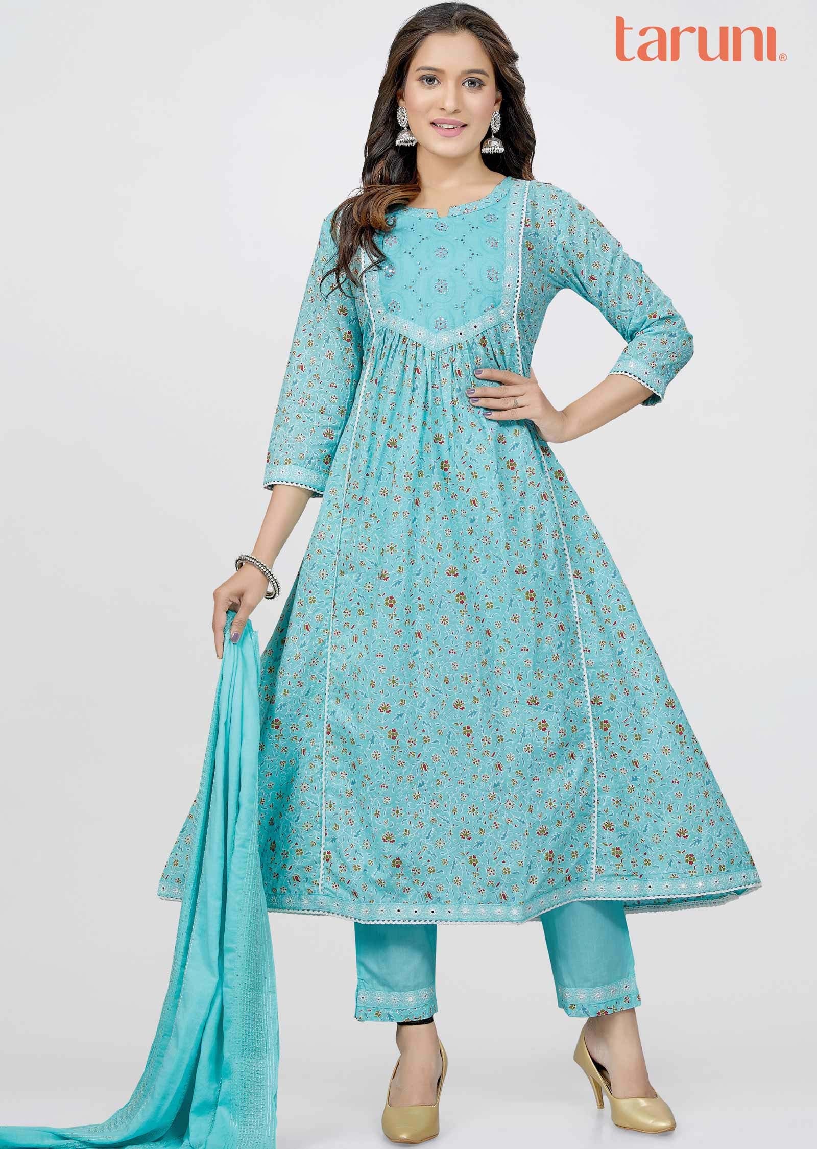 Green Cotton Anarkali