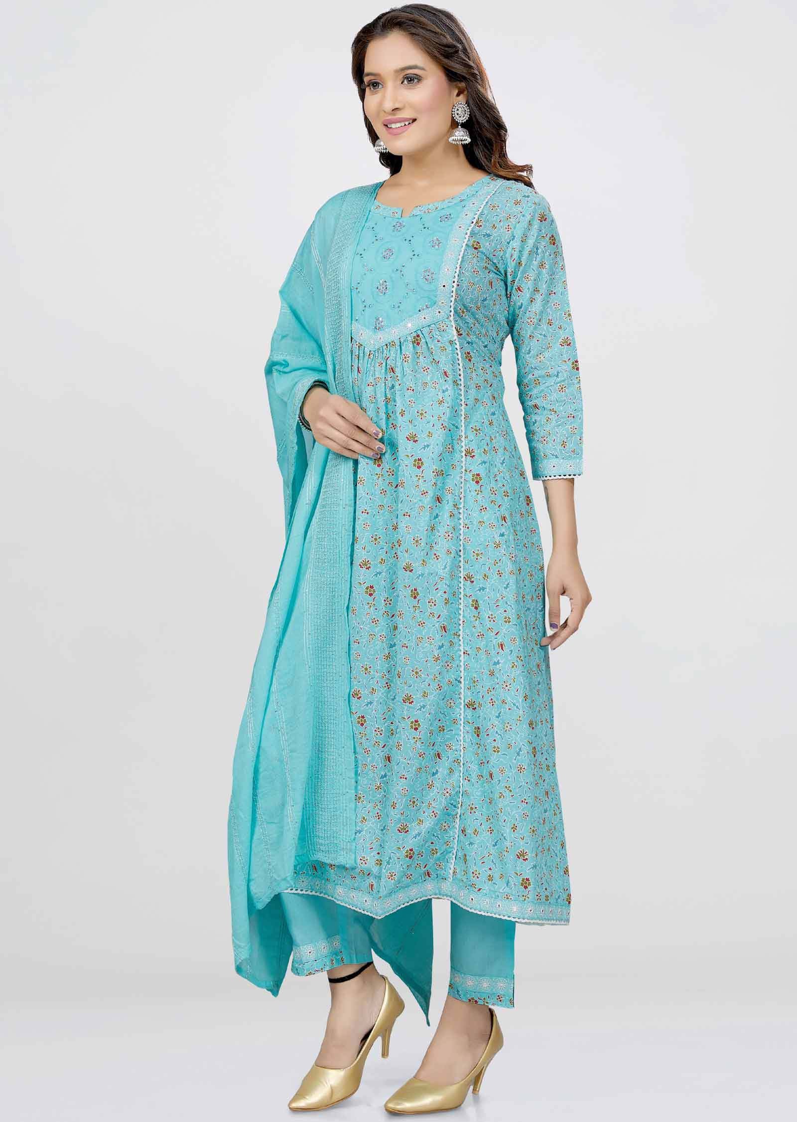 Green Cotton Anarkali