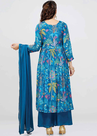 Blue Chinnon Sequins Nayara Cut