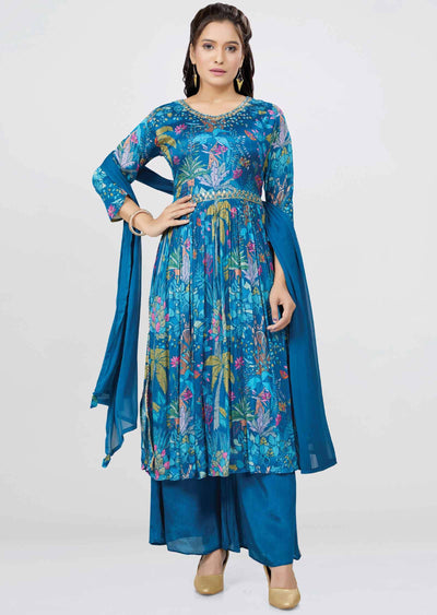 Blue Chinnon Sequins Nayara Cut