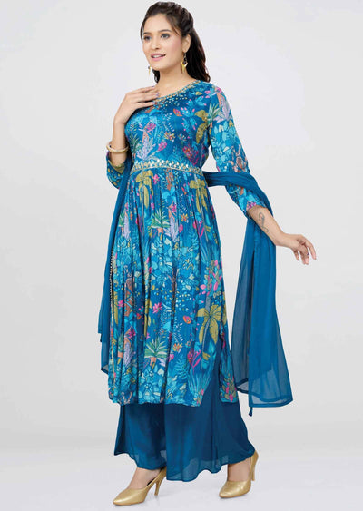 Blue Chinnon Sequins Nayara Cut