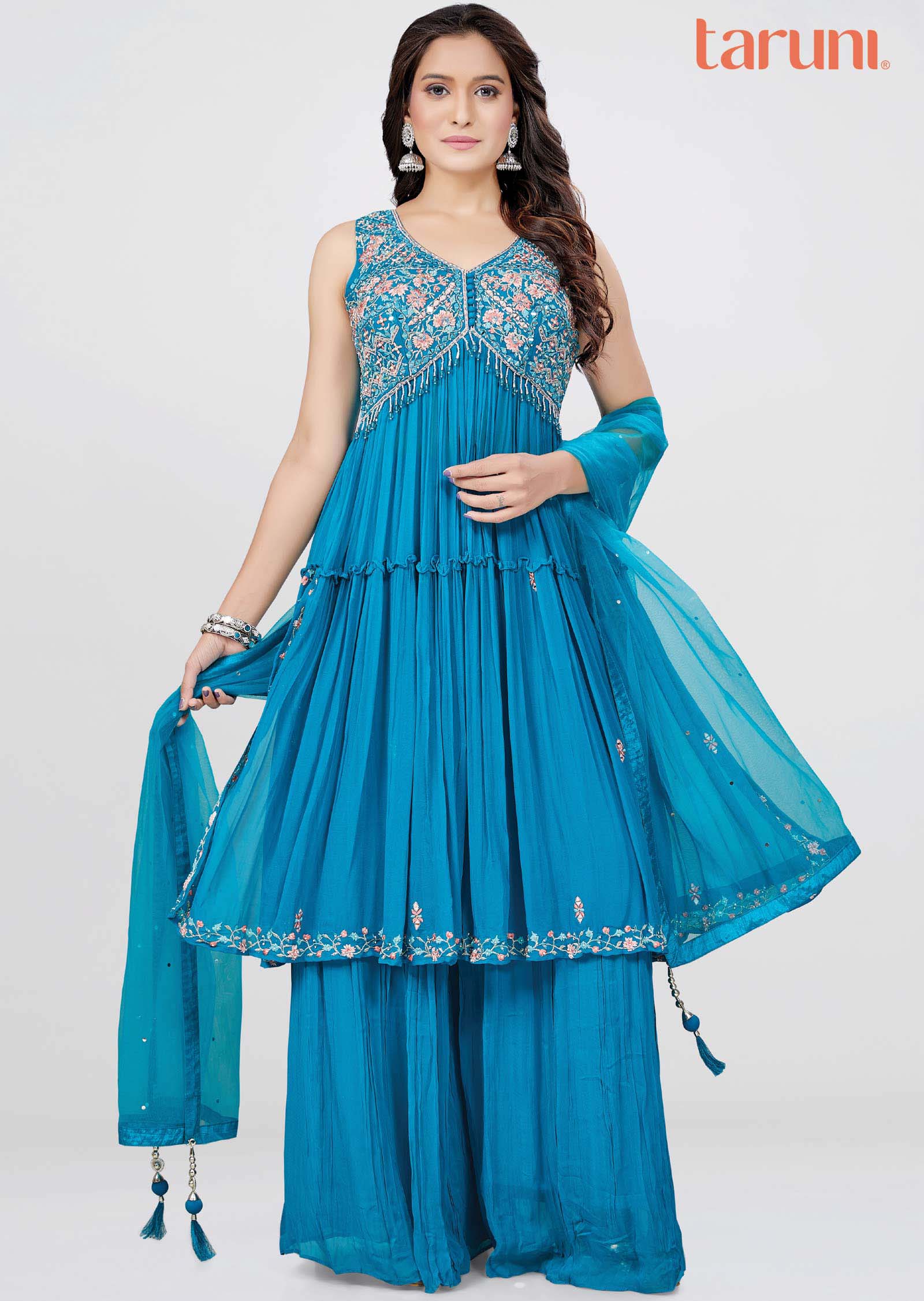 Rama Blue Georgette Zardosi & Embroidered Anarkali