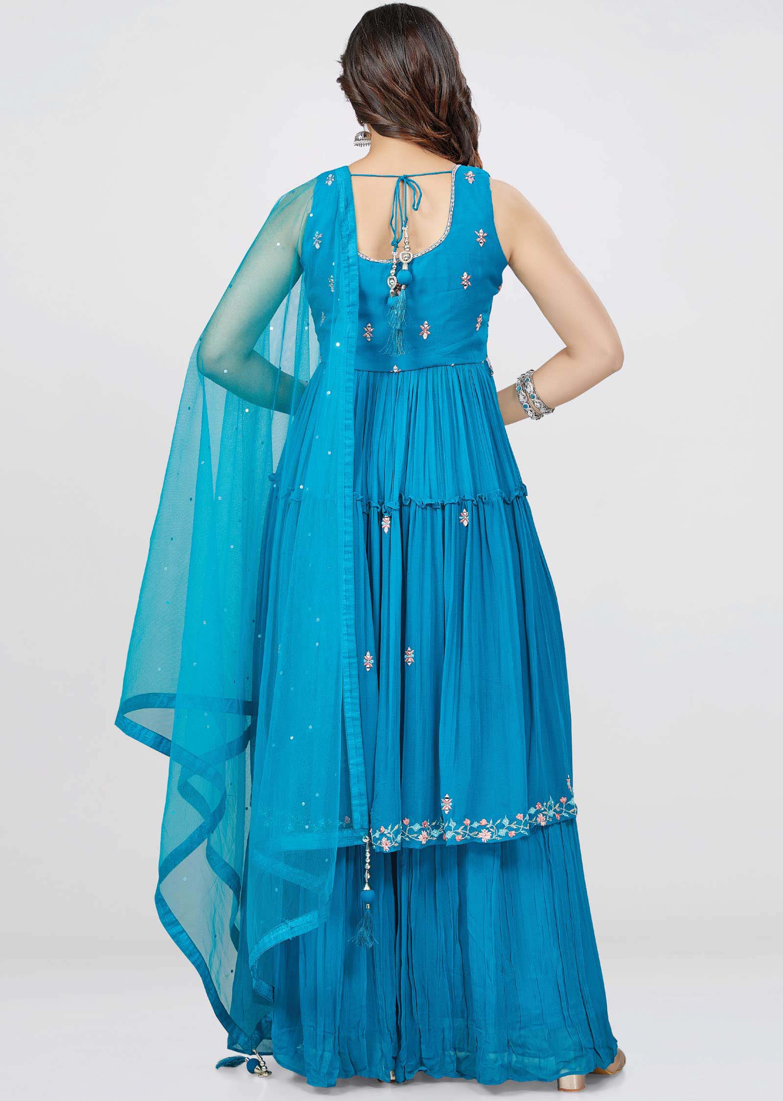 Rama Blue Georgette Zardosi & Embroidered Anarkali