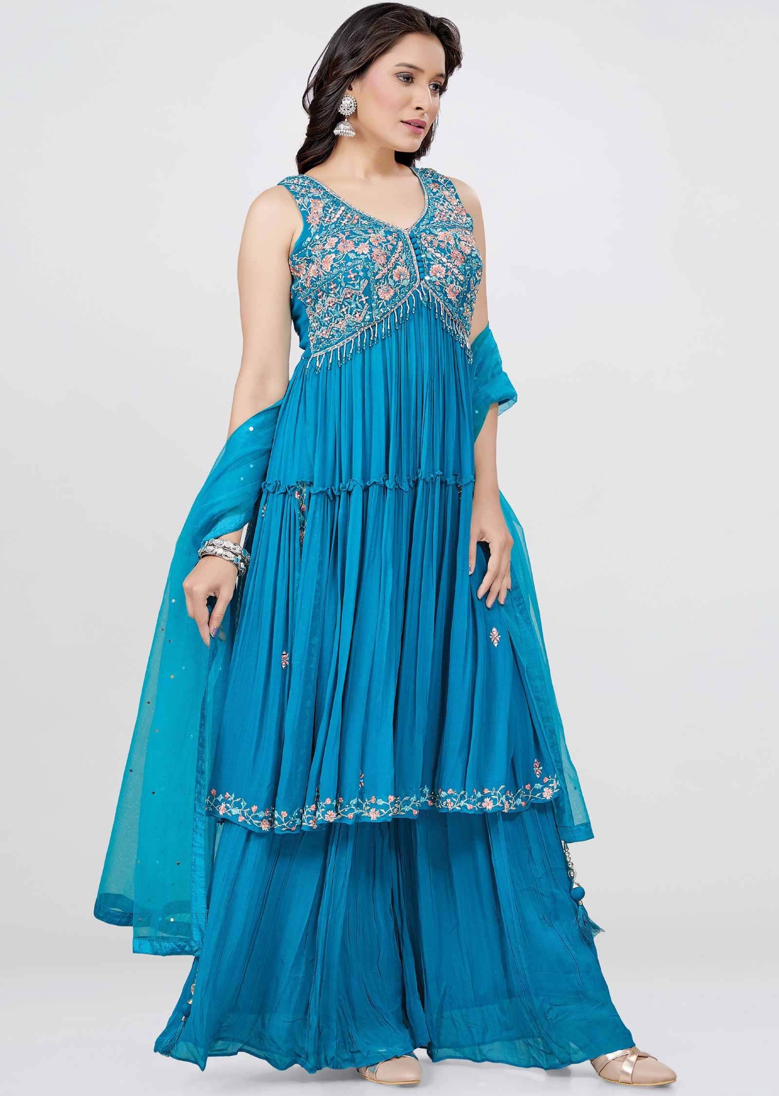 Rama Blue Georgette Zardosi & Embroidered Anarkali