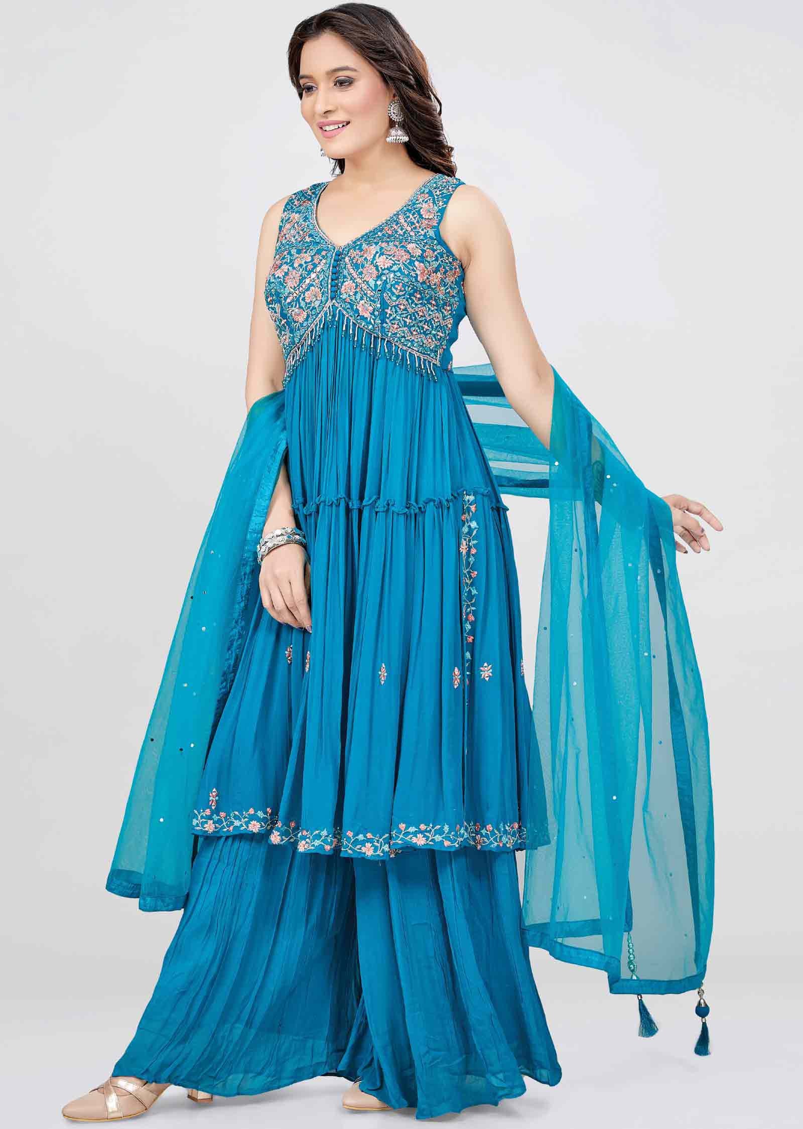 Rama Blue Georgette Zardosi & Embroidered Anarkali