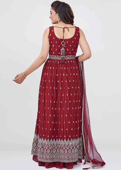 Dark Rust Georgette Embroidered Anarkali