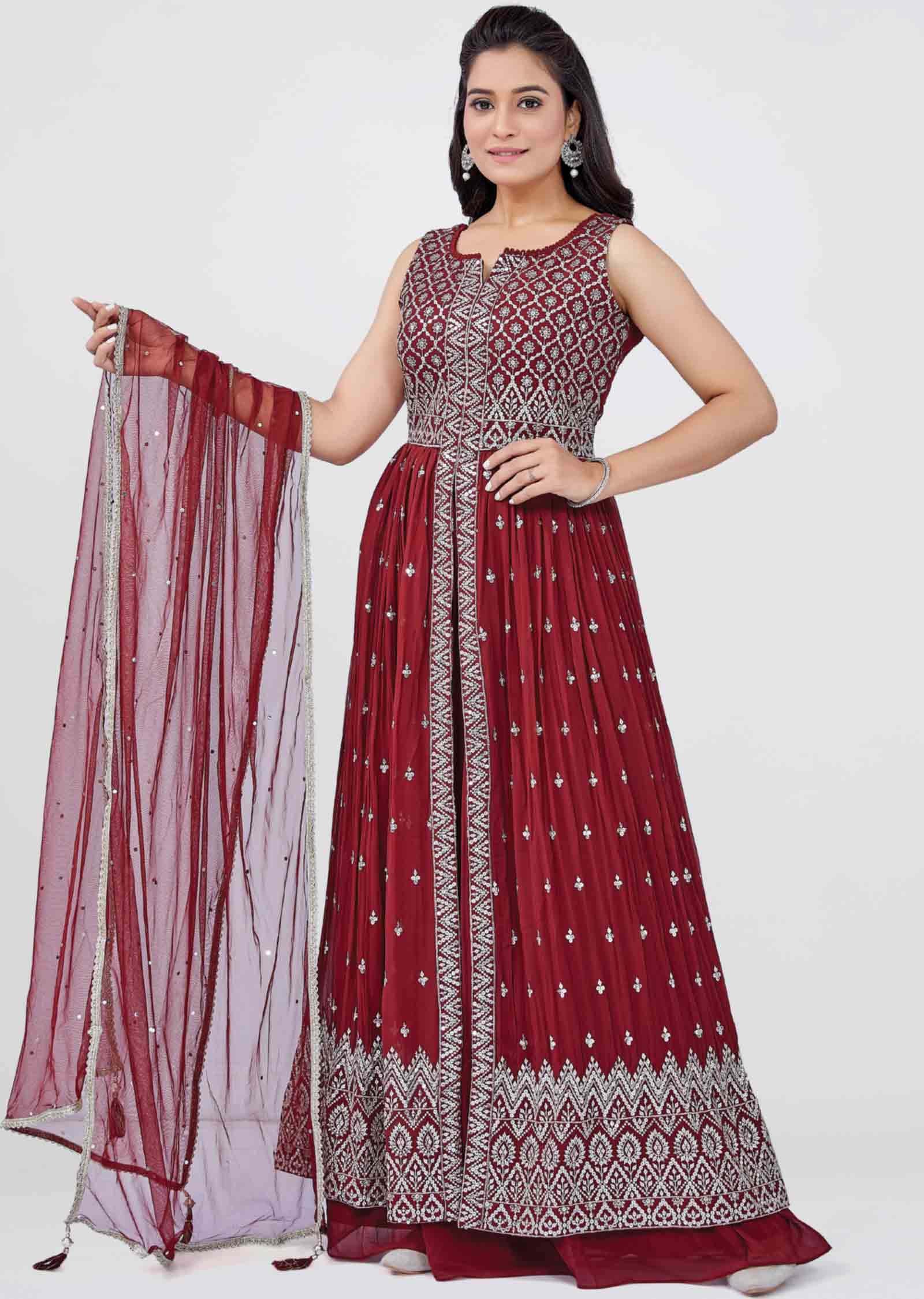 Dark Rust Georgette Embroidered Anarkali