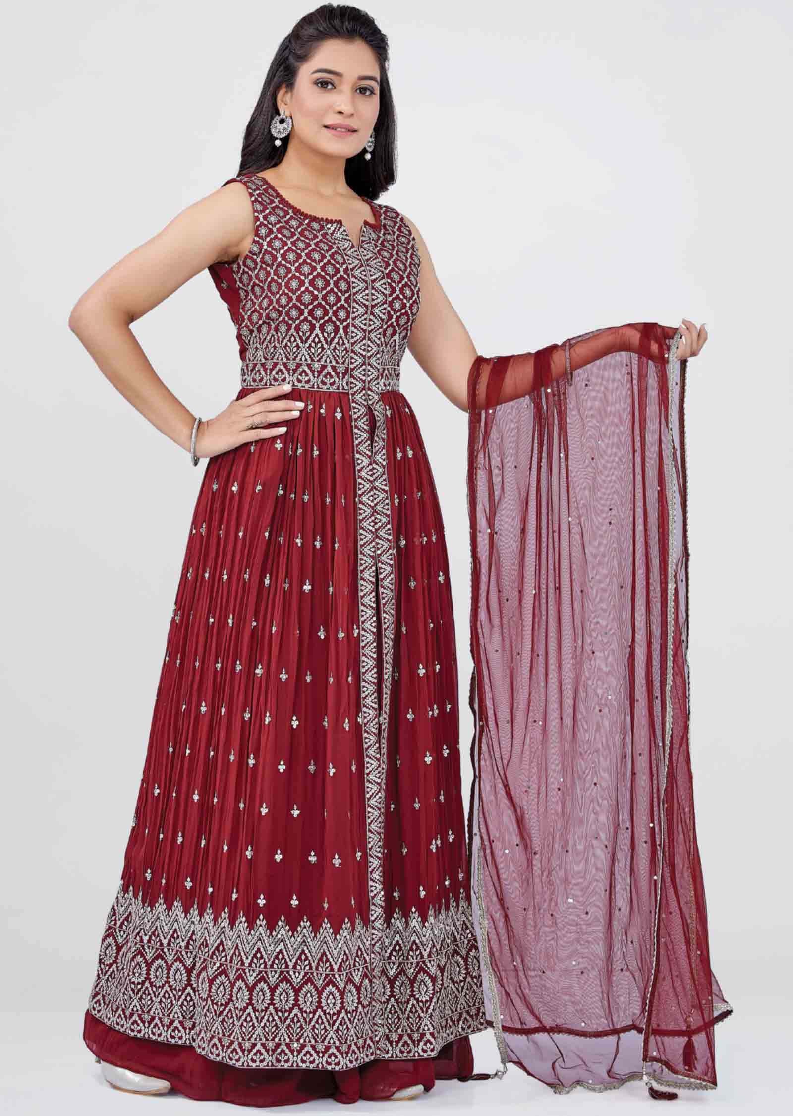 Dark Rust Georgette Embroidered Anarkali