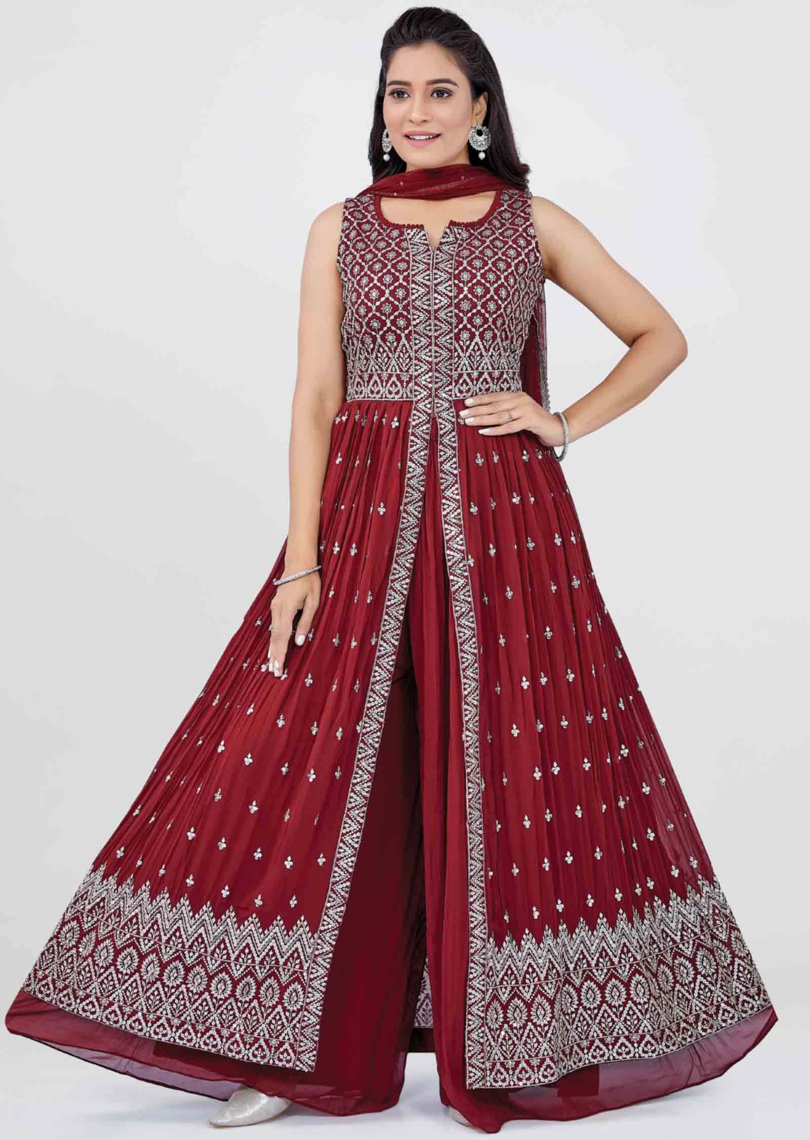 Dark Rust Georgette Embroidered Anarkali