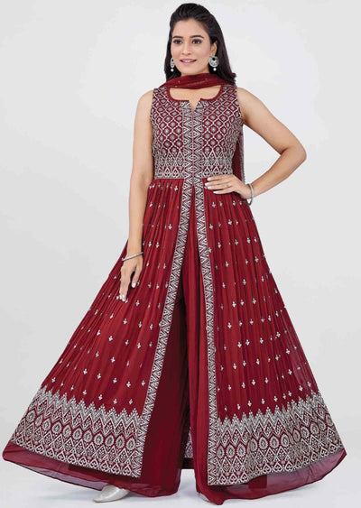 Dark Rust Georgette Embroidered Anarkali