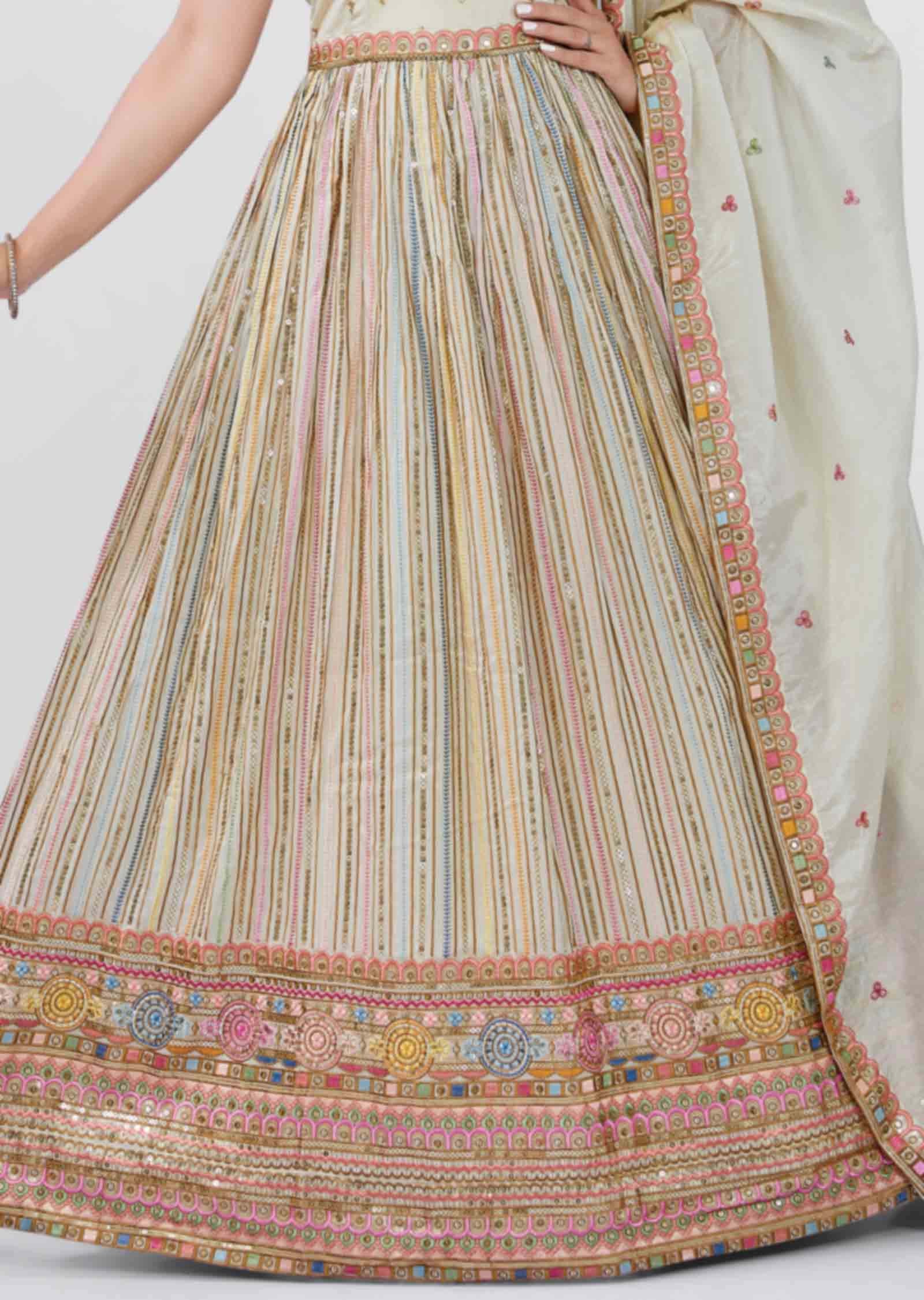 Beige Tissue Silk Embroidered Anarkali