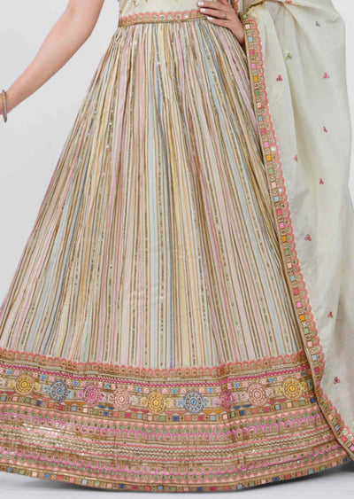 Beige Tissue Silk Embroidered Anarkali