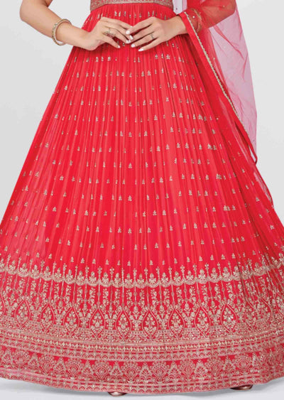 Coral Georgette Embroidered Anarkali