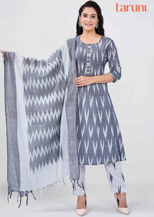 Grey Cotton Printed Anarkali