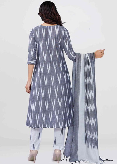 Grey Cotton Printed Anarkali