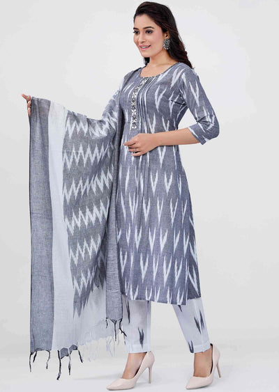 Grey Cotton Printed Anarkali