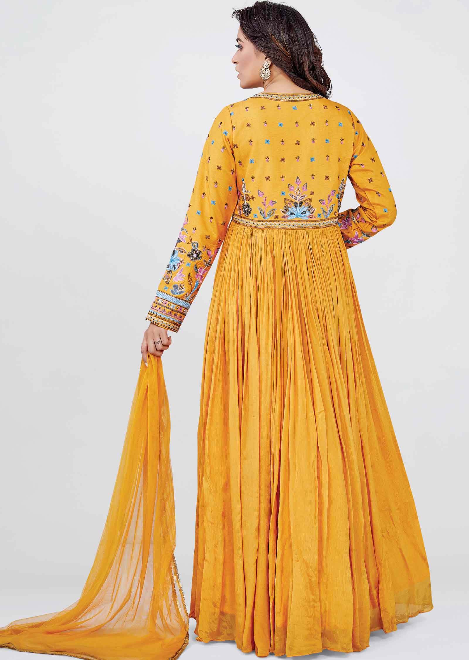 Mustard Silk /Chinnon Sequins Anarkali