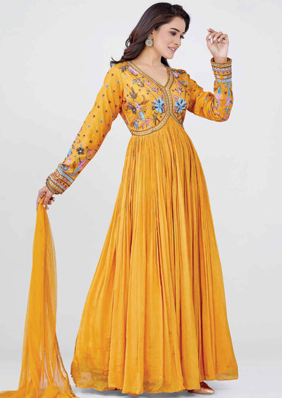 Mustard Silk /Chinnon Sequins Anarkali