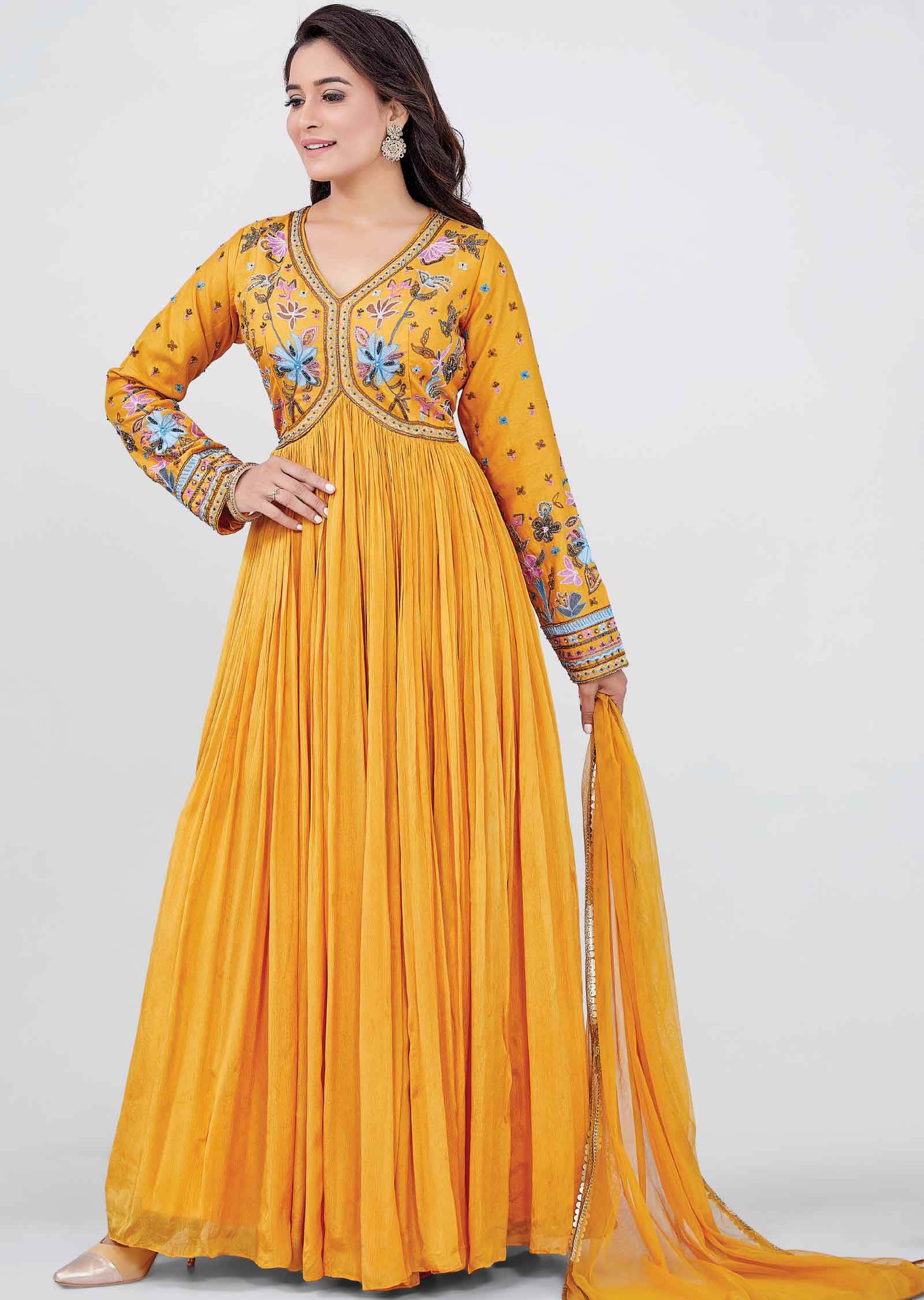 Mustard Silk /Chinnon Sequins Anarkali