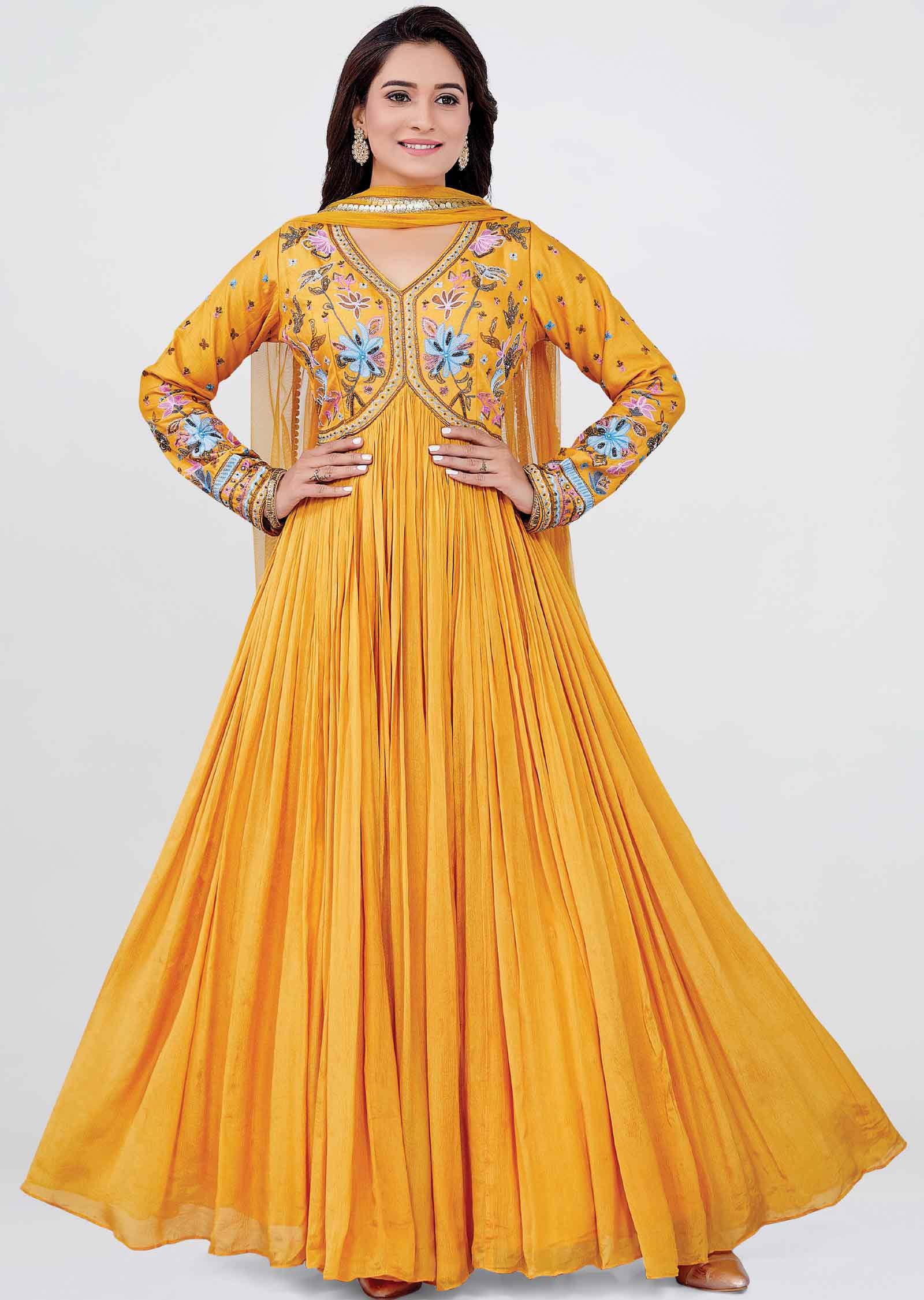 Mustard Silk /Chinnon Sequins Anarkali