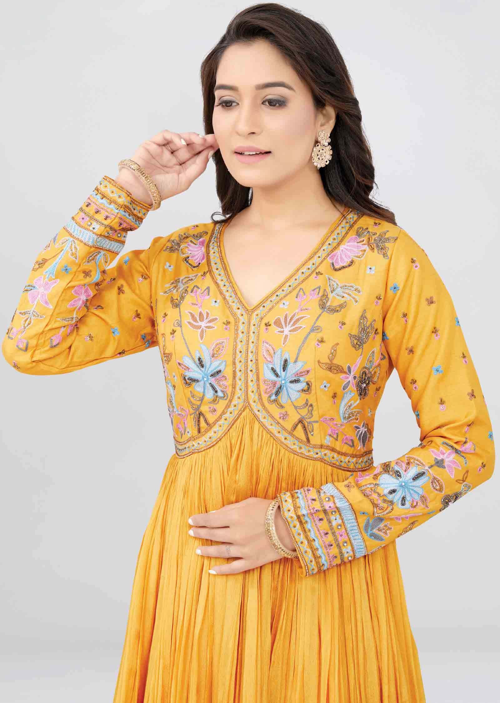 Mustard Silk /Chinnon Sequins Anarkali