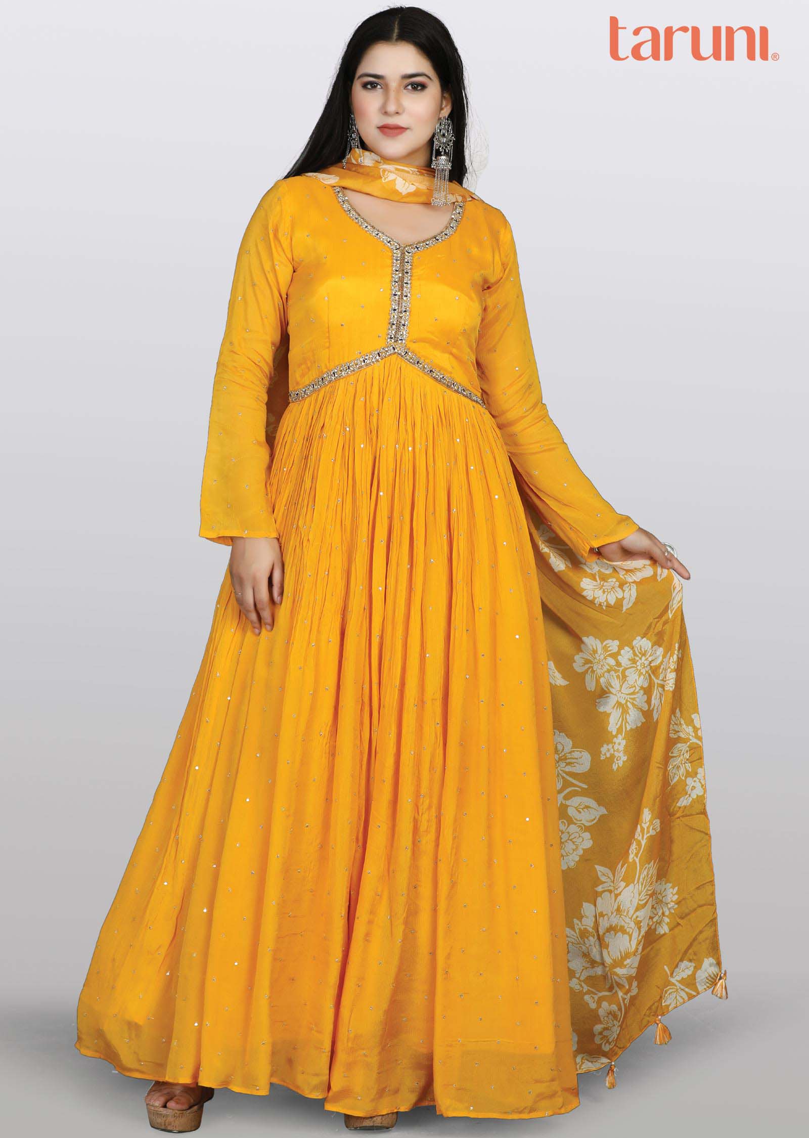 Yellow Chinnon Zardosi & Embroidered Anarkali