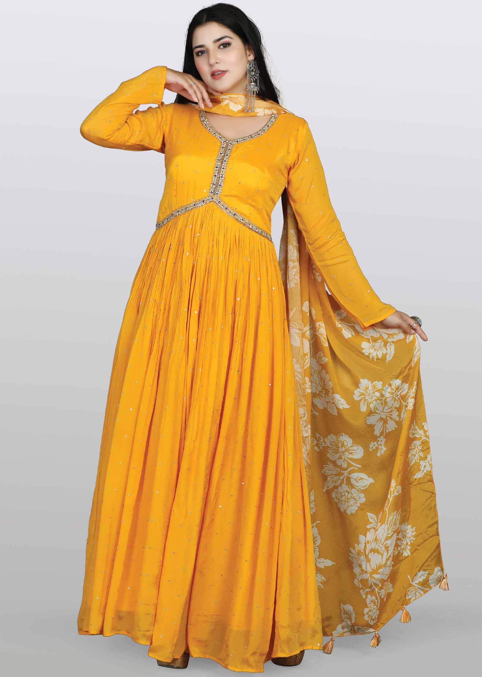 Yellow Chinnon Zardosi & Embroidered Anarkali