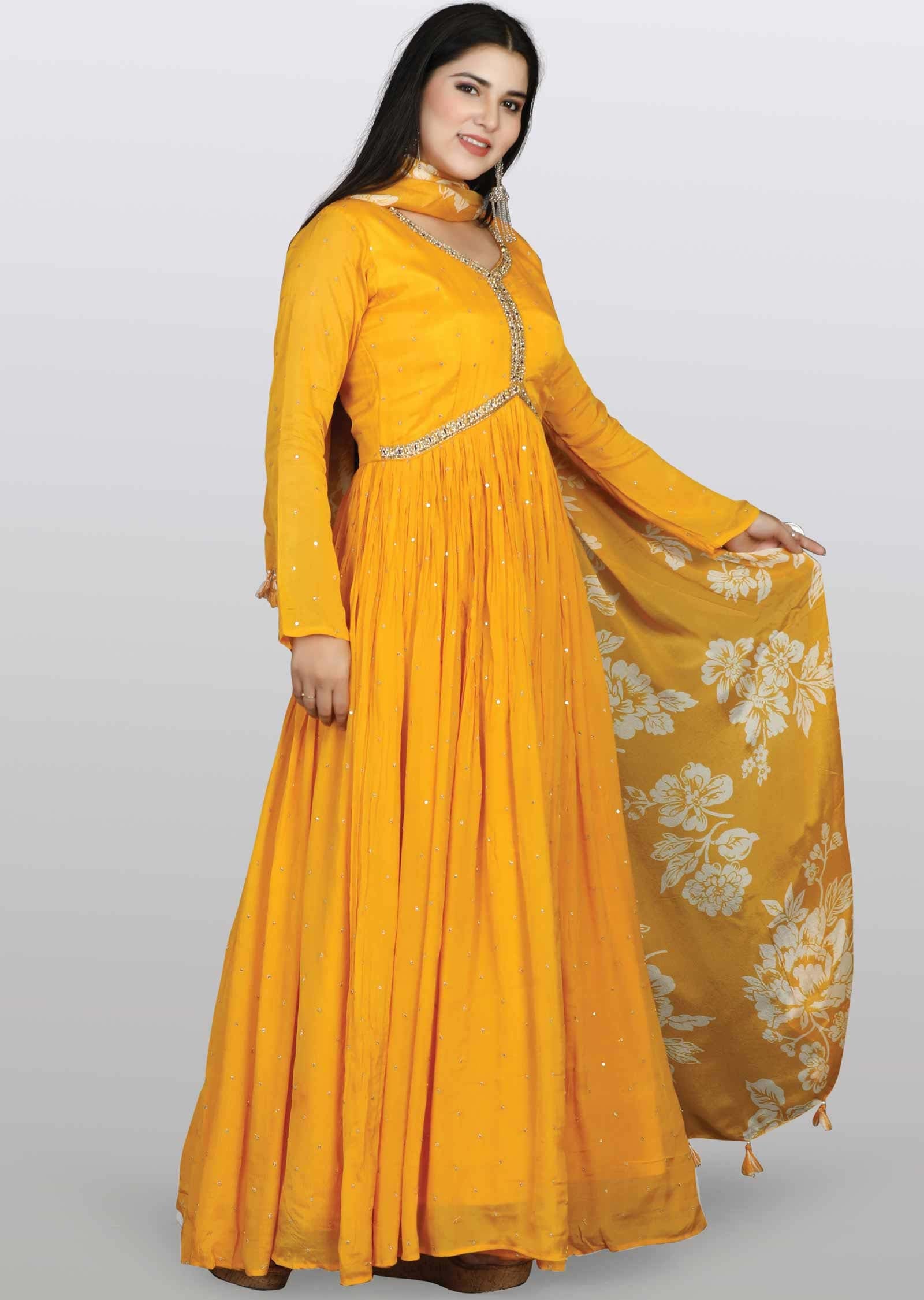 Yellow Chinnon Zardosi & Embroidered Anarkali