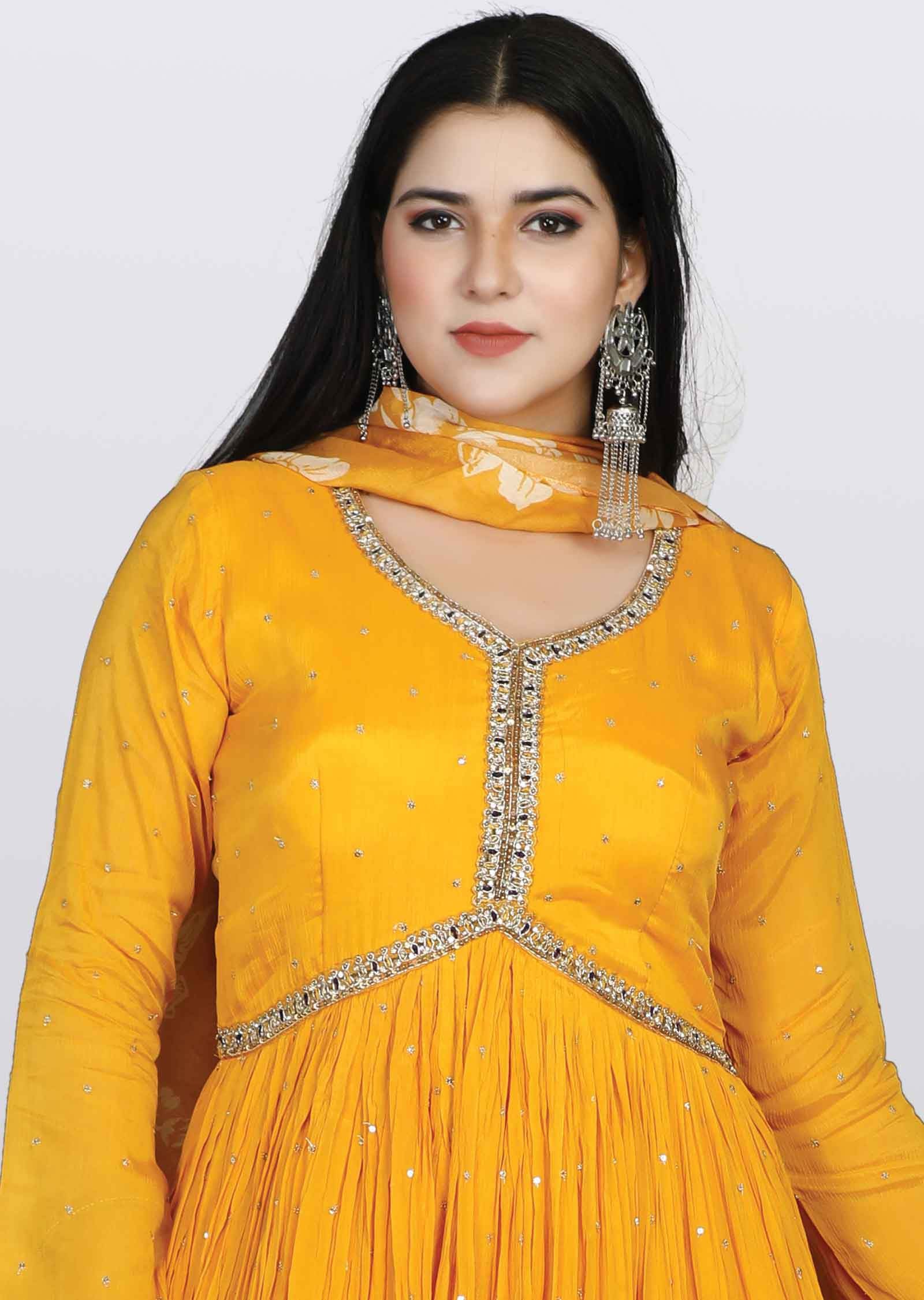 Yellow Chinnon Zardosi & Embroidered Anarkali