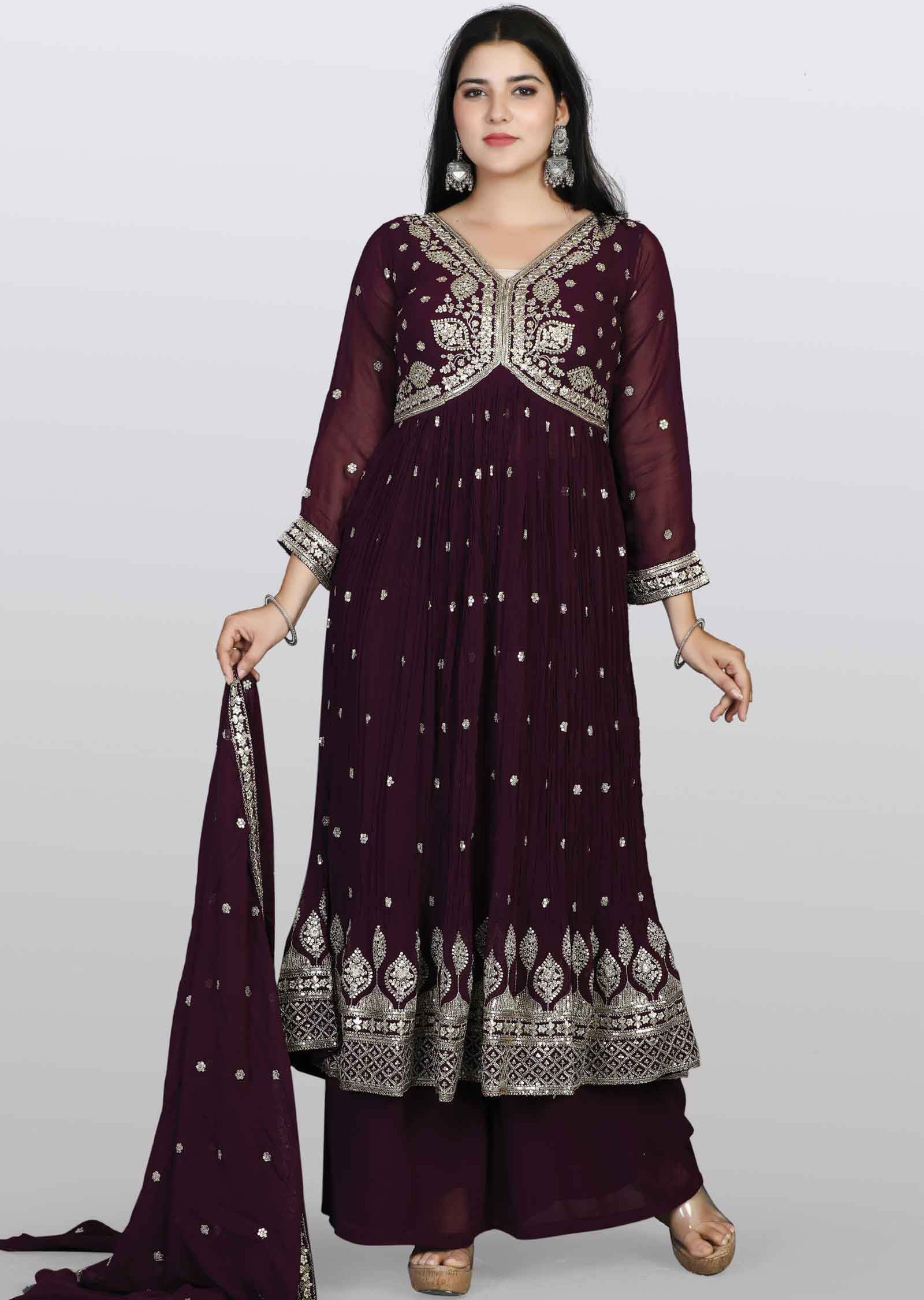 Magenta Georgette Zardosi & Embroidered Anarkali