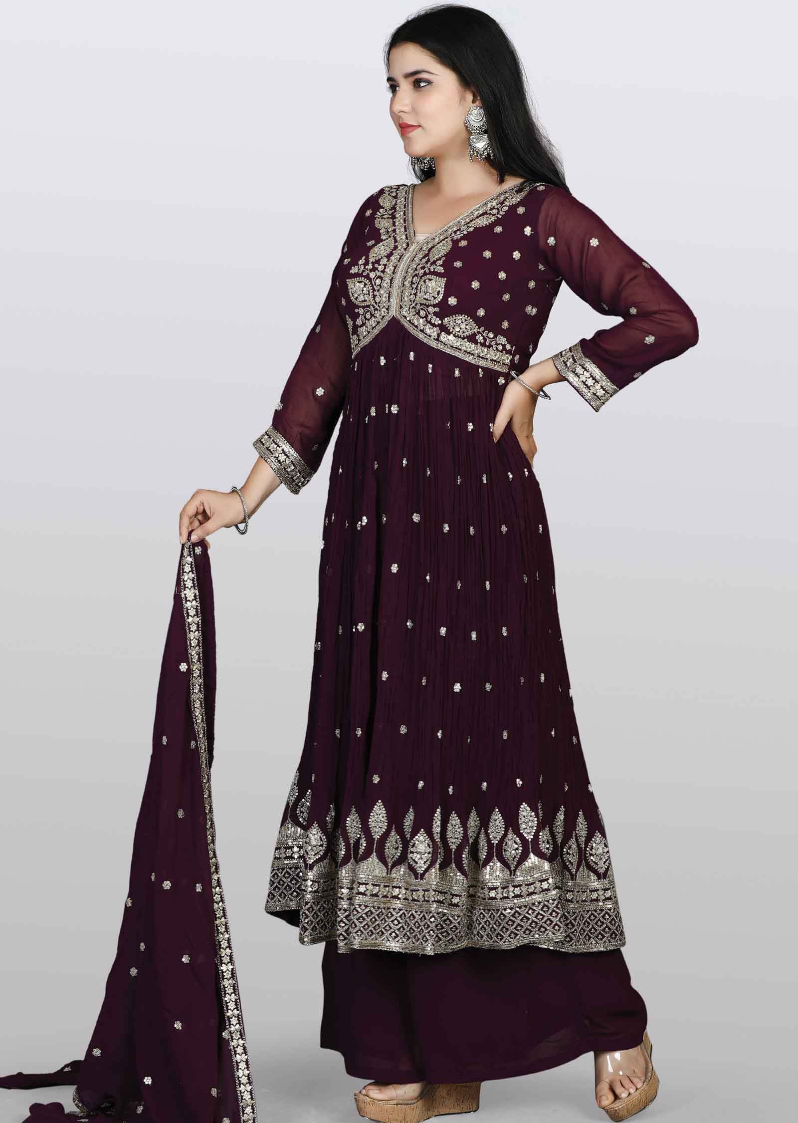 Magenta Georgette Zardosi & Embroidered Anarkali