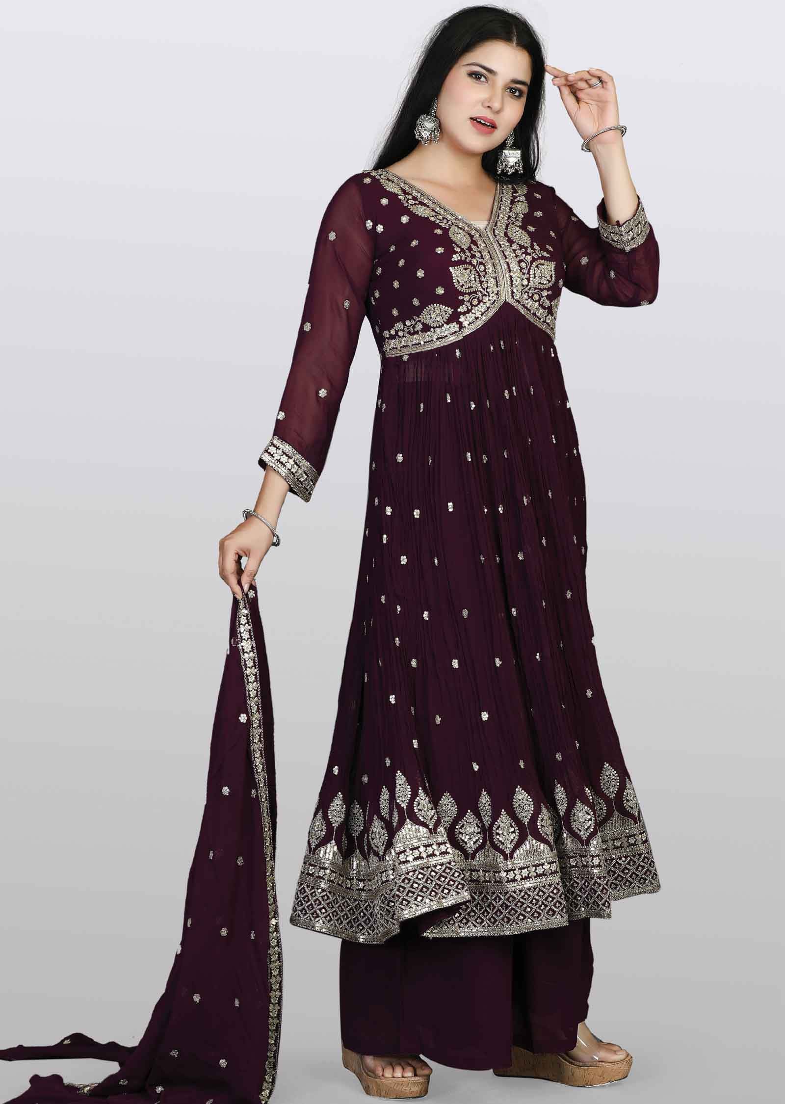 Magenta Georgette Zardosi & Embroidered Anarkali