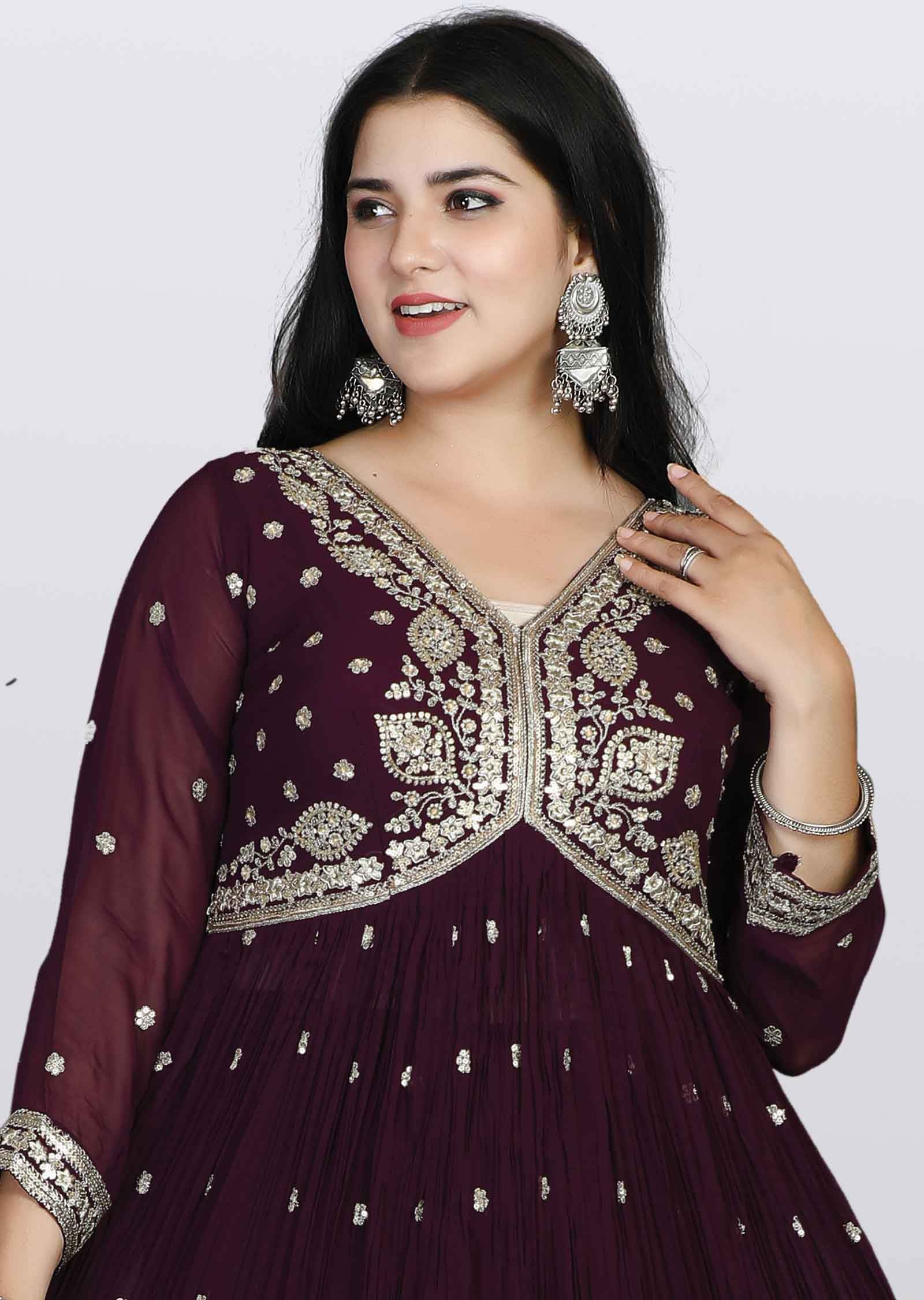 Magenta Georgette Zardosi & Embroidered Anarkali