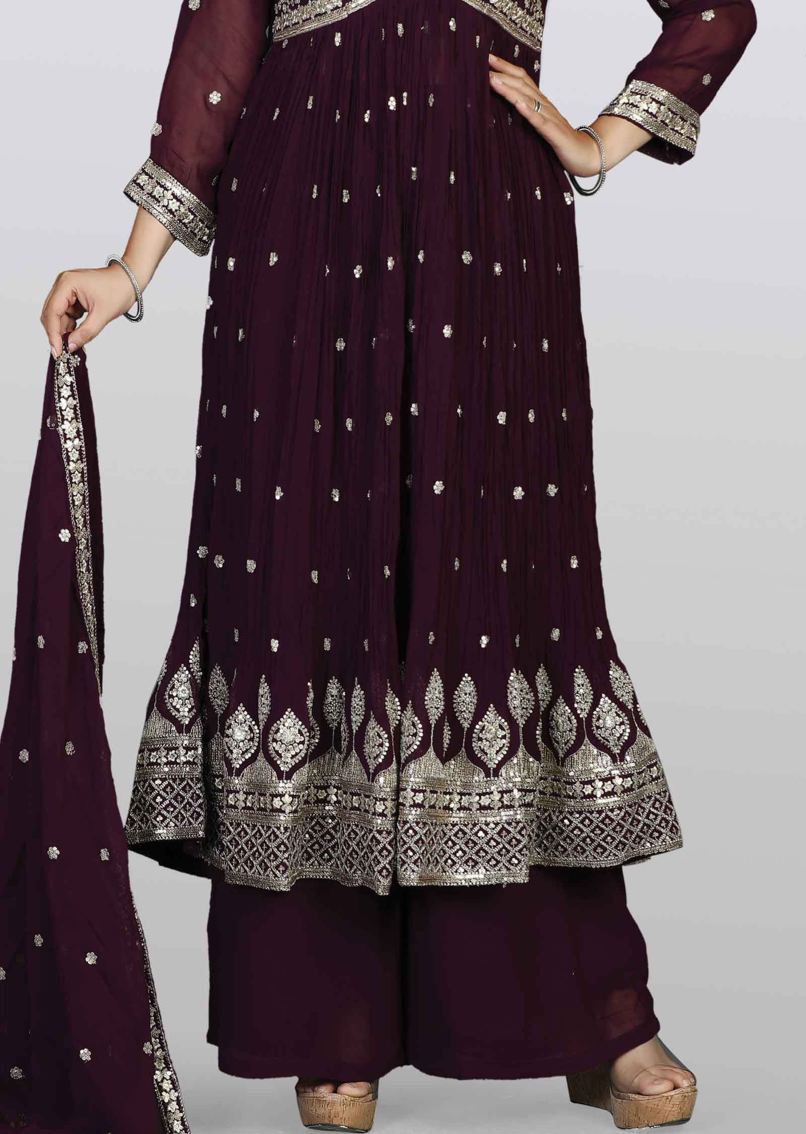 Magenta Georgette Zardosi & Embroidered Anarkali