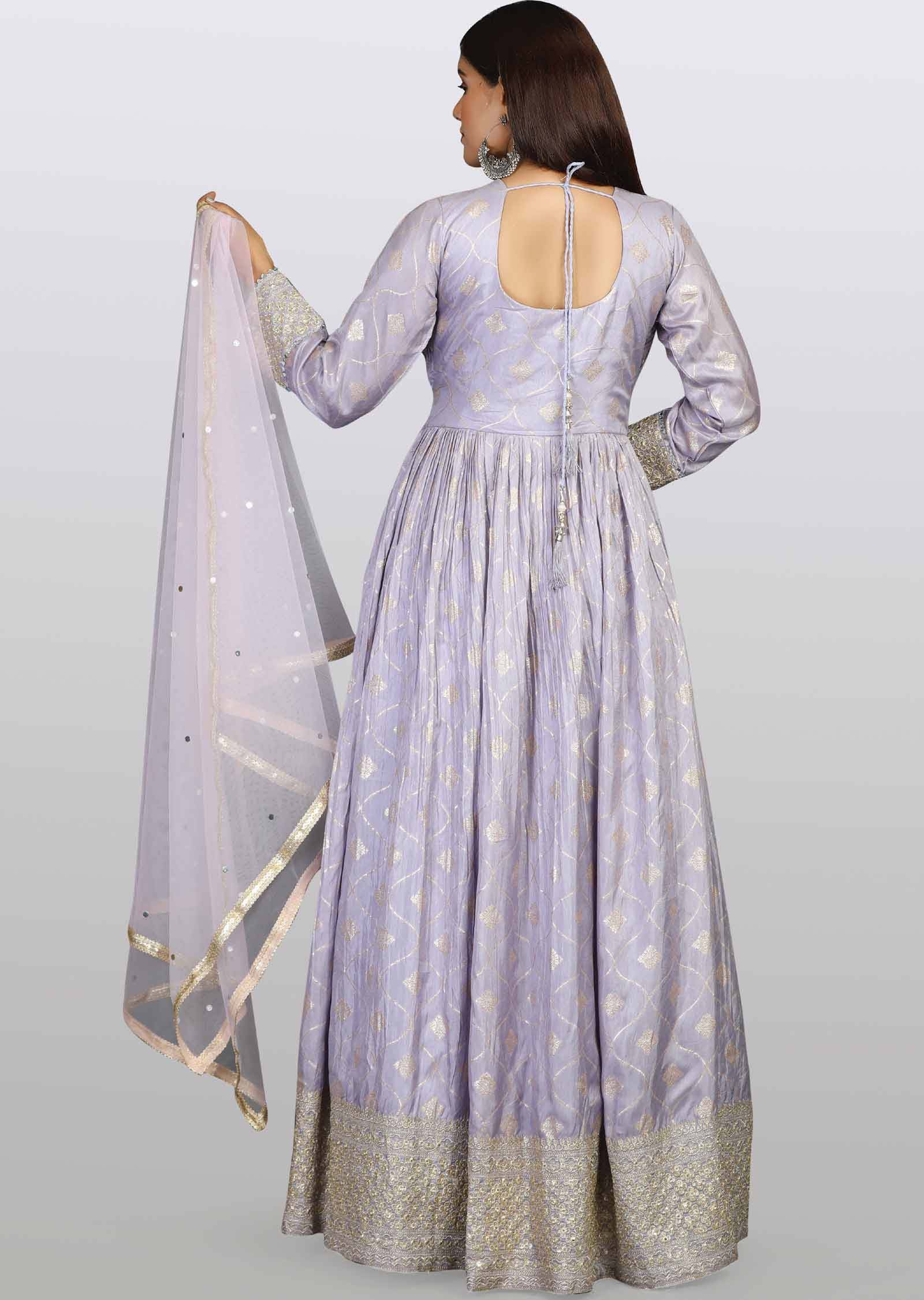 Lavender Banaras Silk Sequins & Gota work Alia cut Anarkali