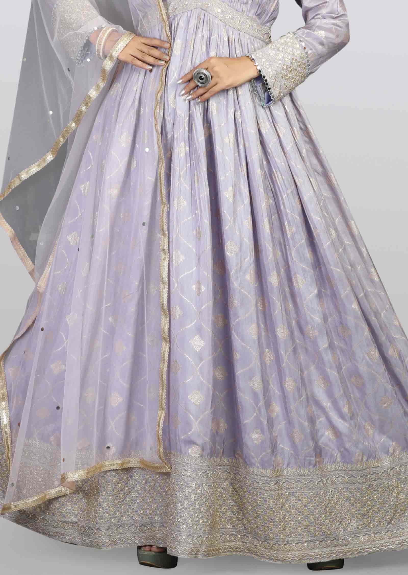 Lavender Banaras Silk Sequins & Gota work Alia cut Anarkali