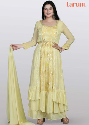 Light Yellow Georgette Embroidered Anarkali