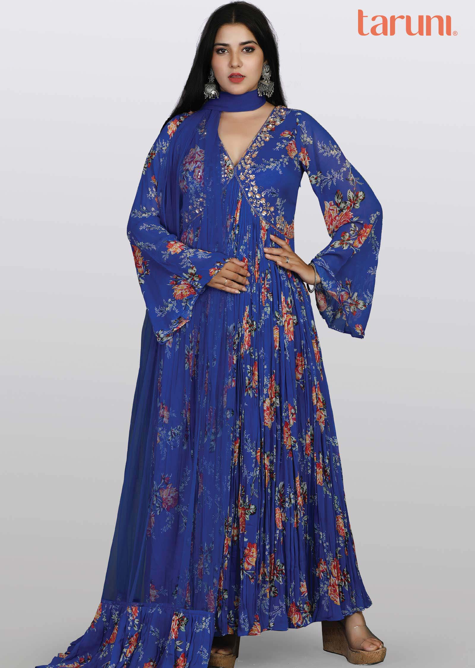 Royal Blue Georgette Embroidered Alia cut Anarkali