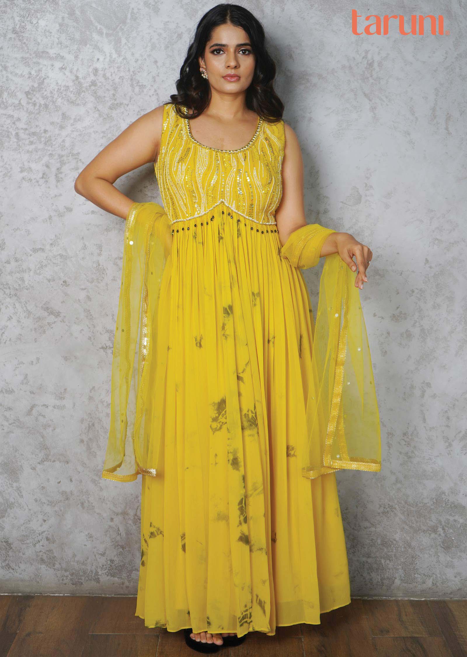 Yellow Georgette Embroidered Anarkali