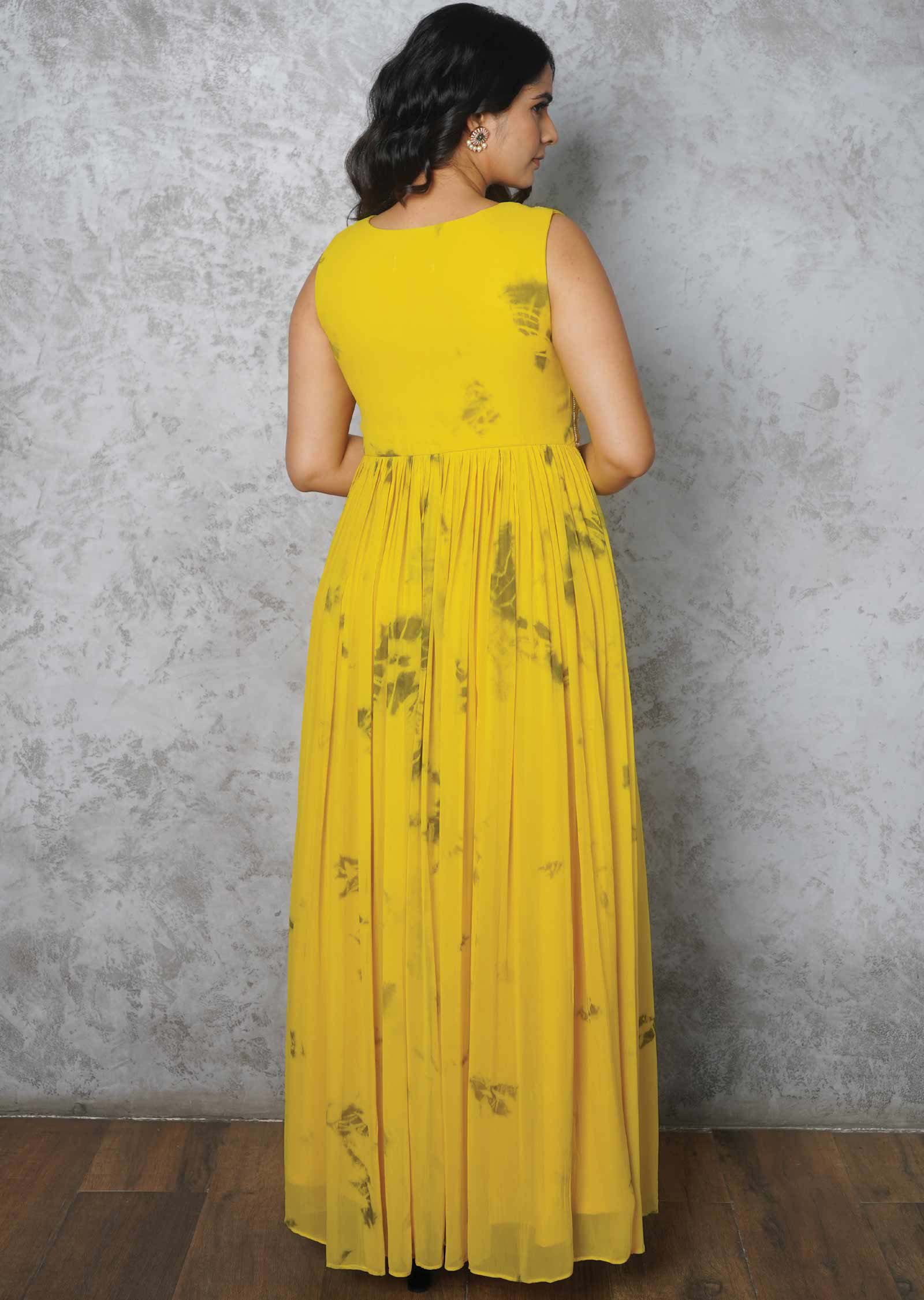 Yellow Georgette Embroidered Anarkali