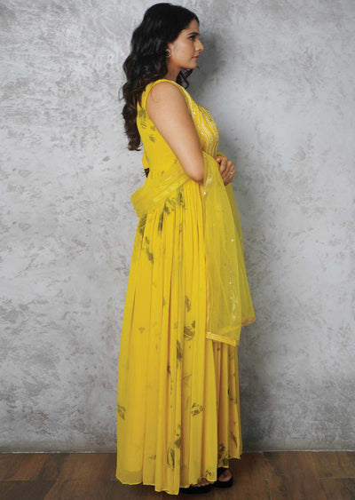 Yellow Georgette Embroidered Anarkali